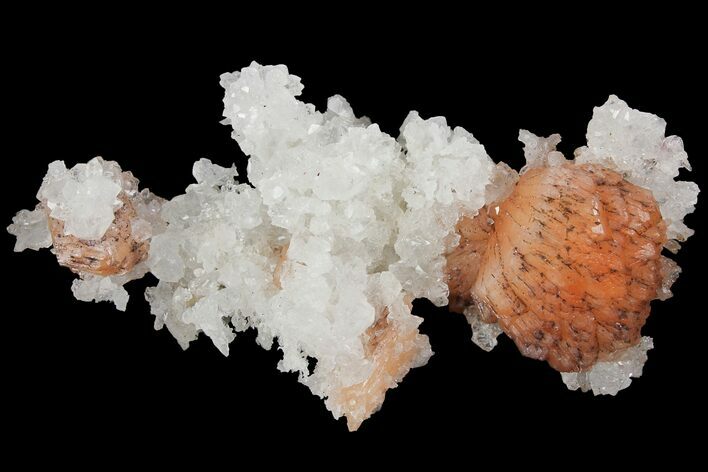 Orange Stilbite and Quartz Crystal Association - India #102394